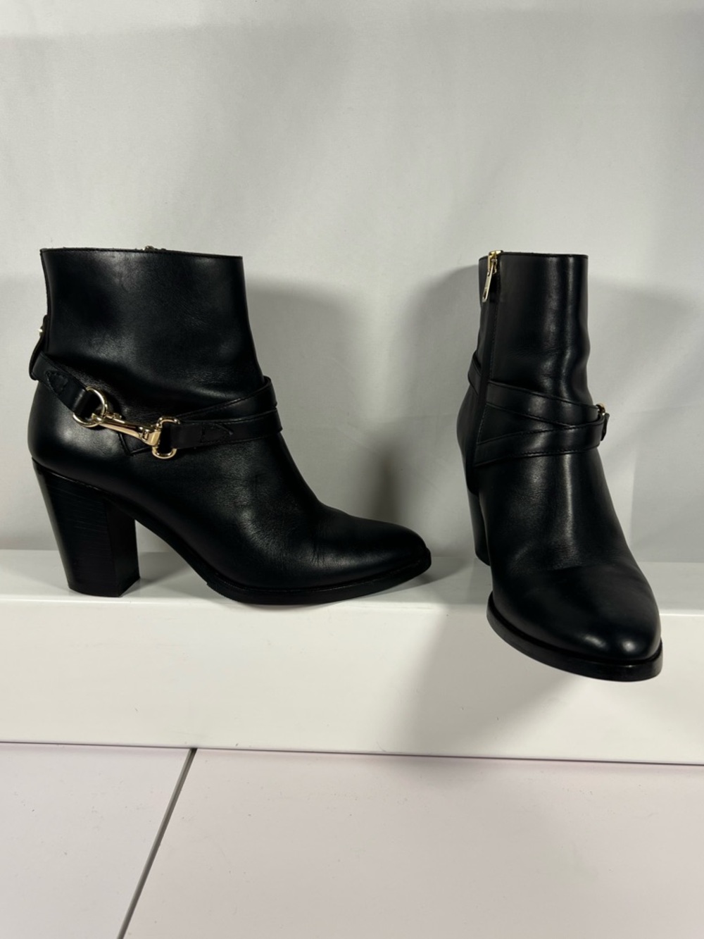 Burberry Leather Ankle Boots Harness Bit Black Heeled 39.5 w/COA